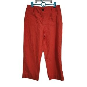Nicole Miller New York Red Linen Utility Crop Wide Leg Pants Size 8 G24